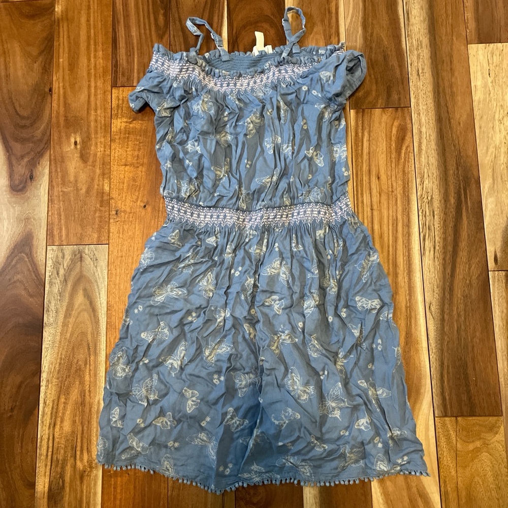 Blue Kids Dress with Butterfly Print
